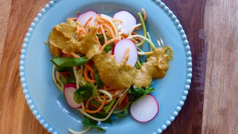 Rainbow Pasta Salad with Carrot Ginger Dressing