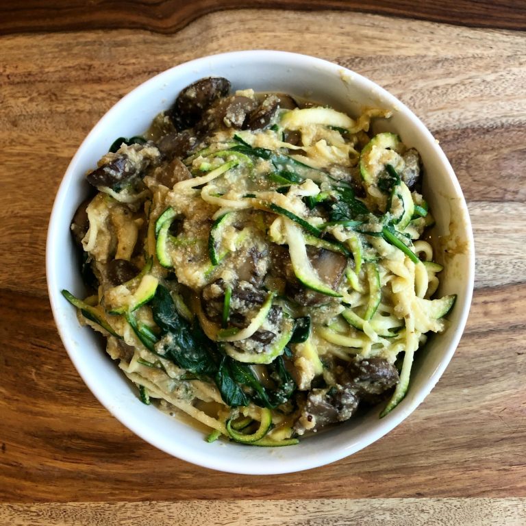 Zucchini “Pasta” Mushroom Alfredo (Dairy-Free, Gluten-Free)